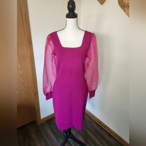 House of Harlow 1960 Bodycon Fushia Sheer Puff Sleeved Dress